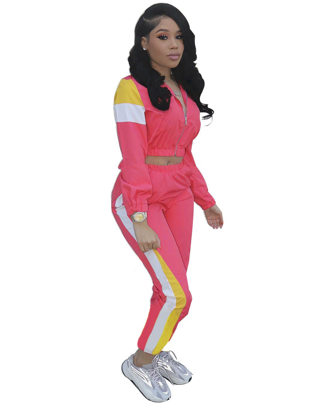 Multicolor Sports Windbreaker Two Piece Set