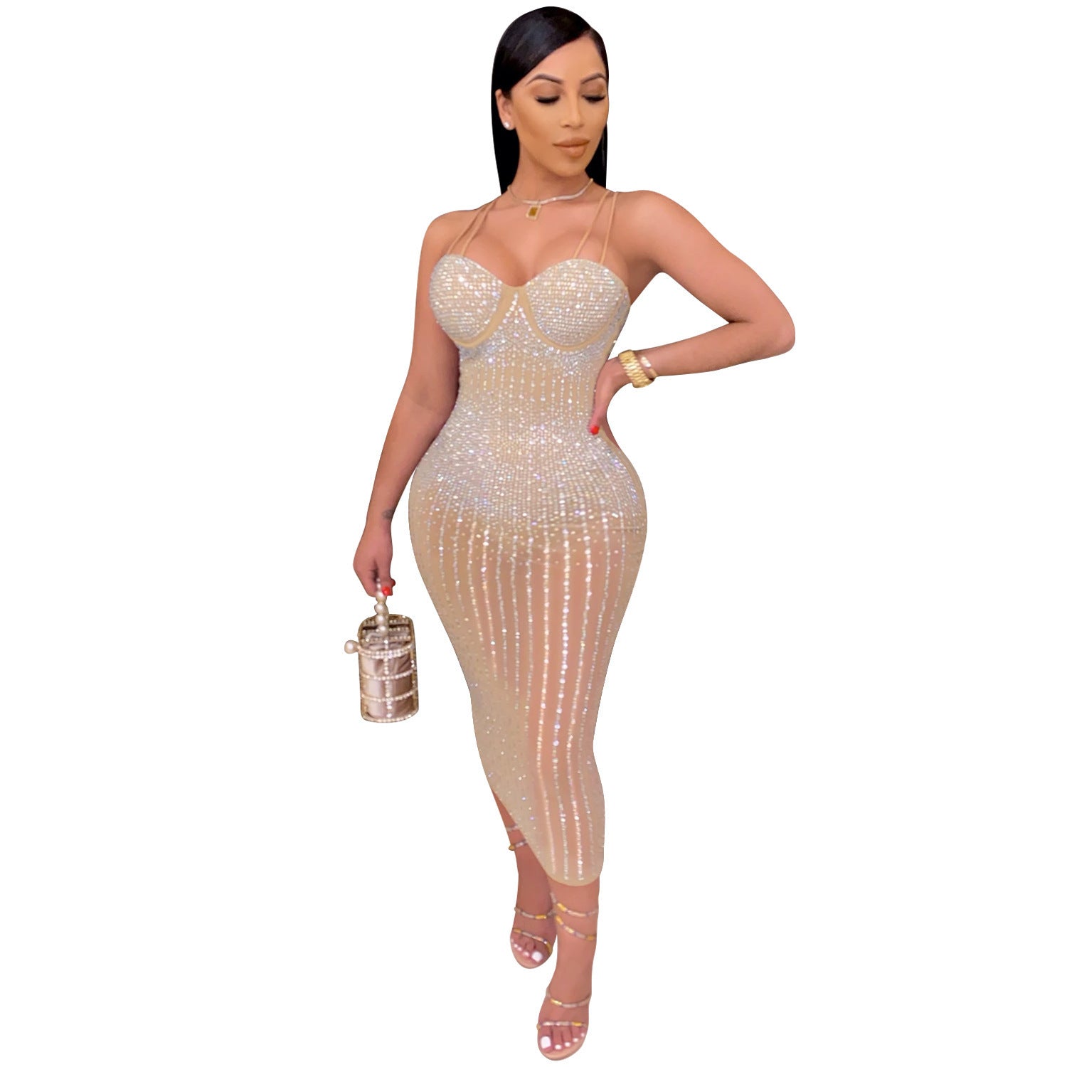 Mesh Perspective Hot and Diamond Sling Dress