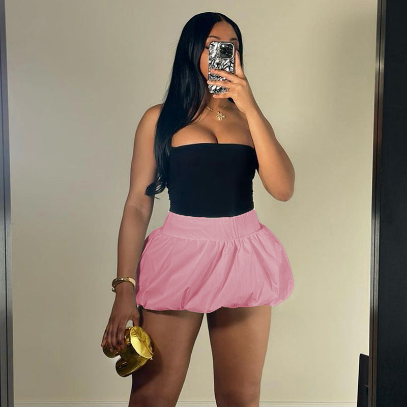 Solid Color Puffy High Waist Ultra Short Skirt