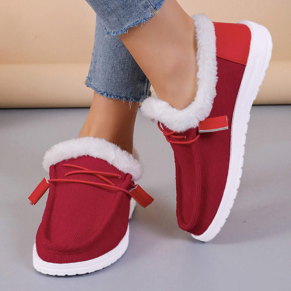Round Head Lace Plus Velvet Shoes