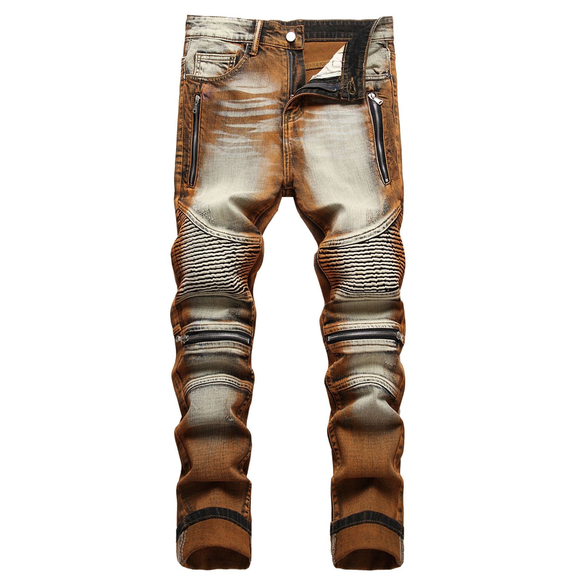 Motorcycle Stretch Zipper Dyed Fashion Skinny Jeans