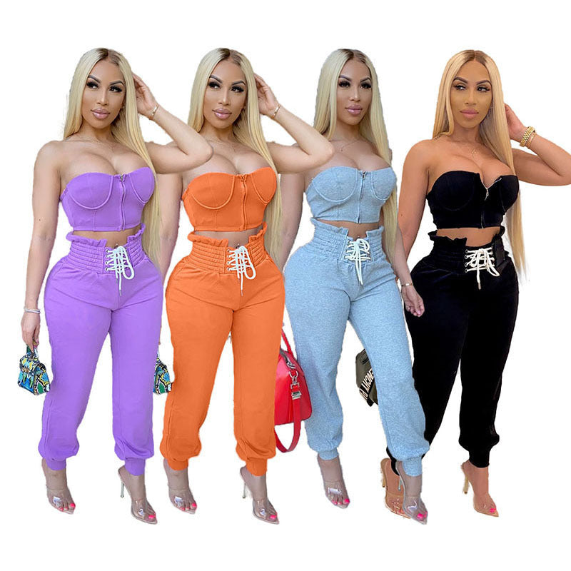 Casual Halter Top Two Piece Pant Set