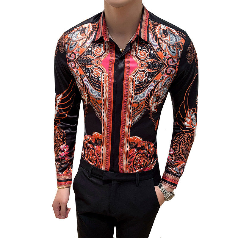 Print Shirt Masculine Baroque Slim Button-Down Shirt