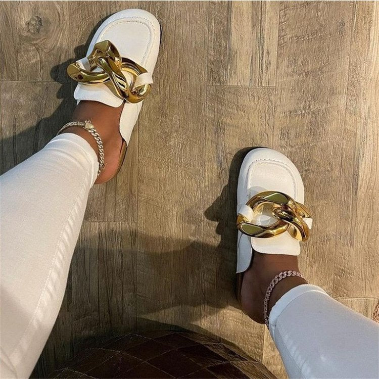 Thick Sole Baotou Metal Chain Sandals