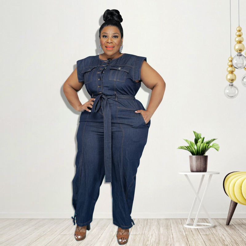 Stylish Washed Denim Casual Jumpsuit