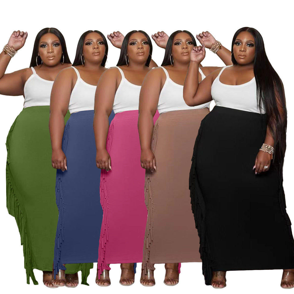 Double-sided Brushed Fabric Fringed Maxi Skirt