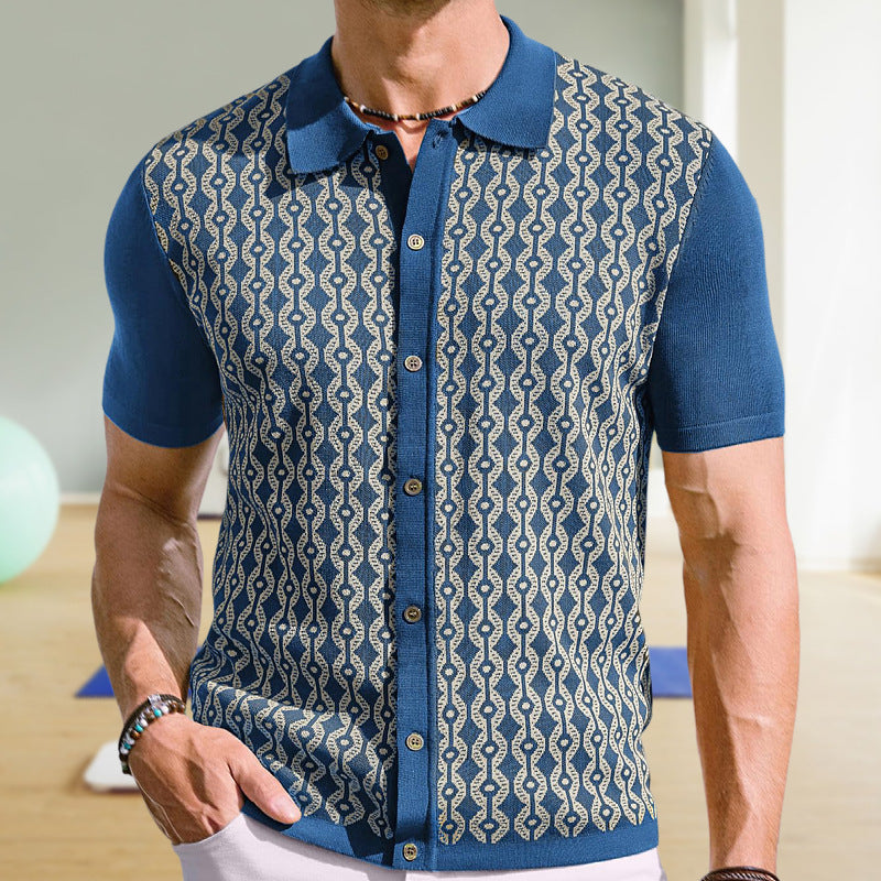 Tencel Short-sleeved Lapel Jacquard Cardigan