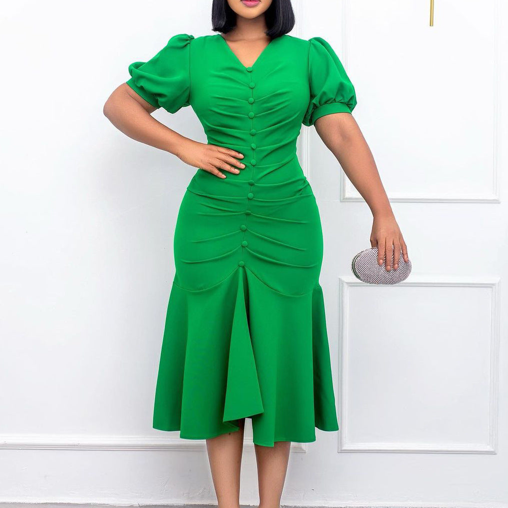 Solid Color Loosely Pleated Dress