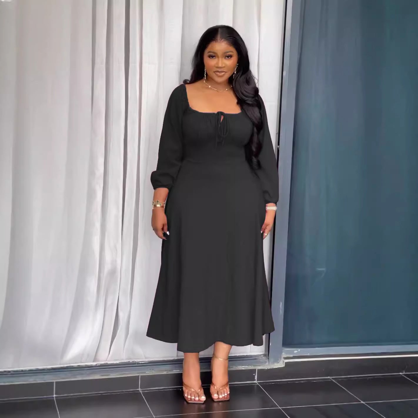Waist-tight A- Line Hem Dress