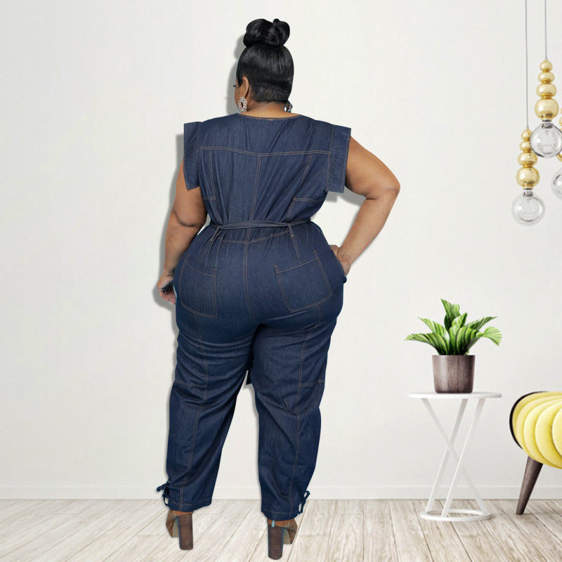 Stylish Washed Denim Casual Jumpsuit