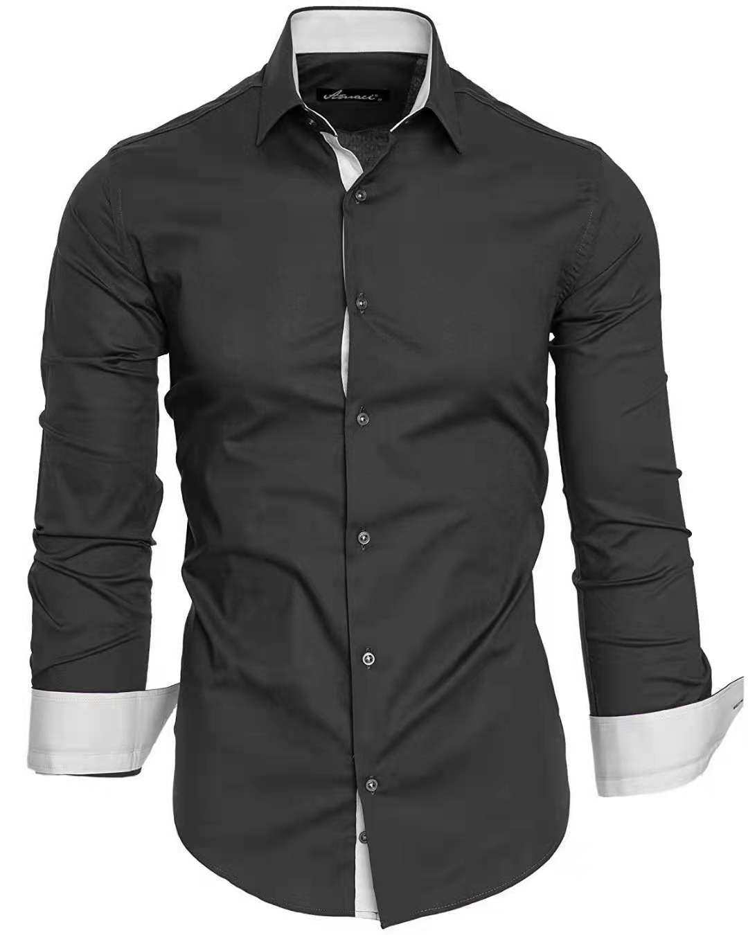 Casual Contrast Colored Long Sleeved Casual Shirt