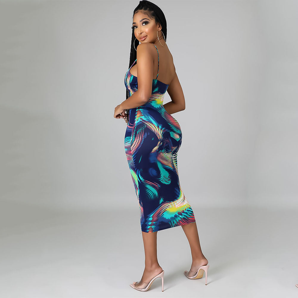 Digital Print Suspender Dress