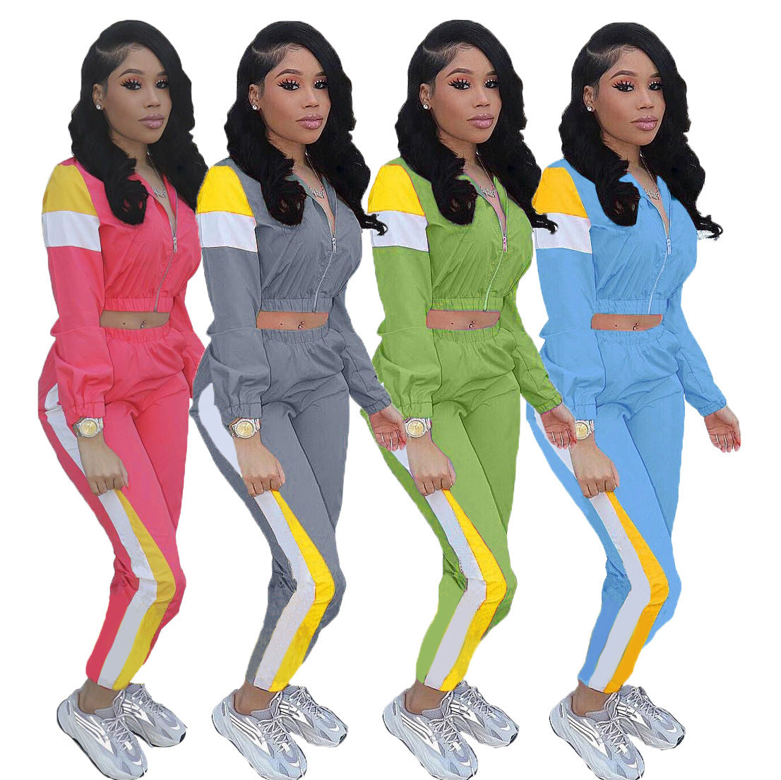 Multicolor Sports Windbreaker Two Piece Set