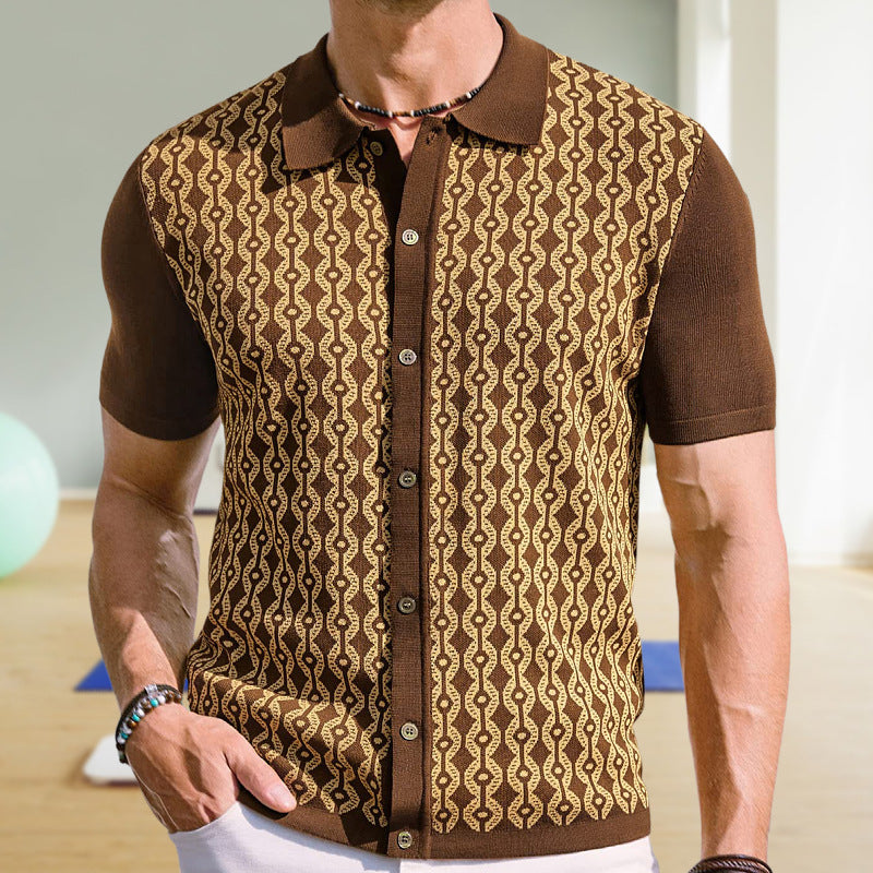 Tencel Short-sleeved Lapel Jacquard Cardigan