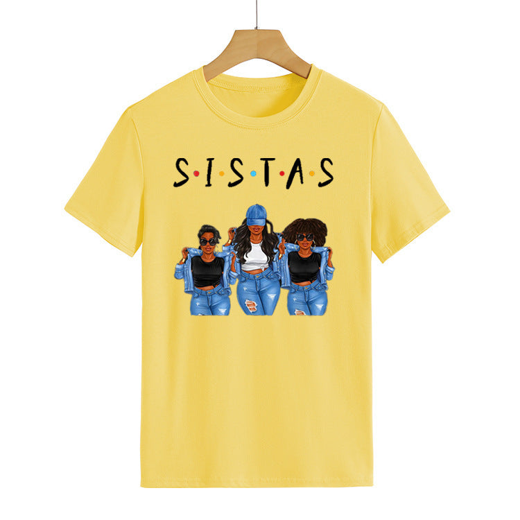 Sistas Three Denim Girly Print Fashion Short Sleeves