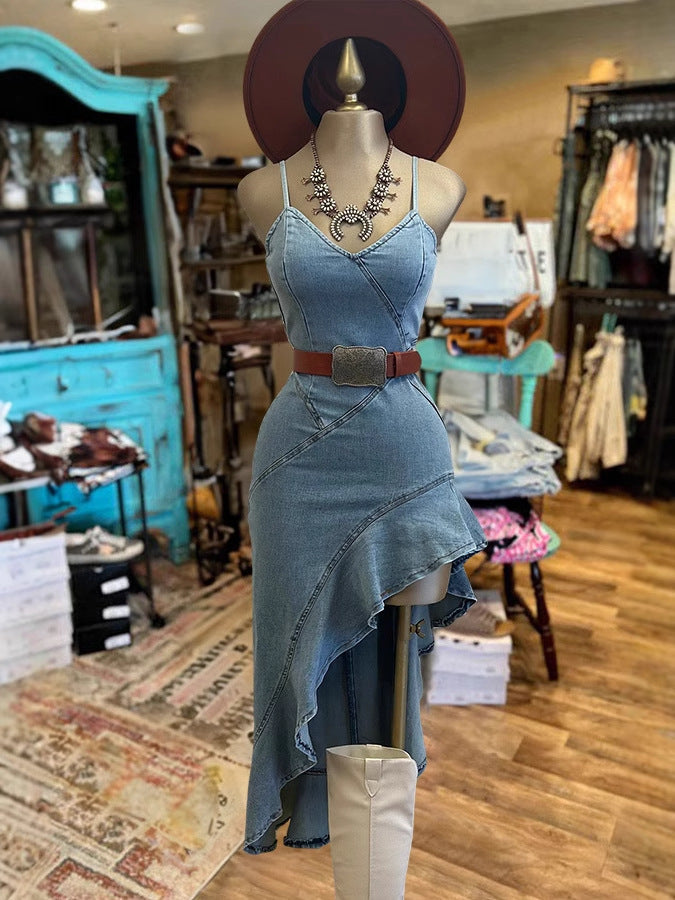 Ruffled Bottom Denim Dress