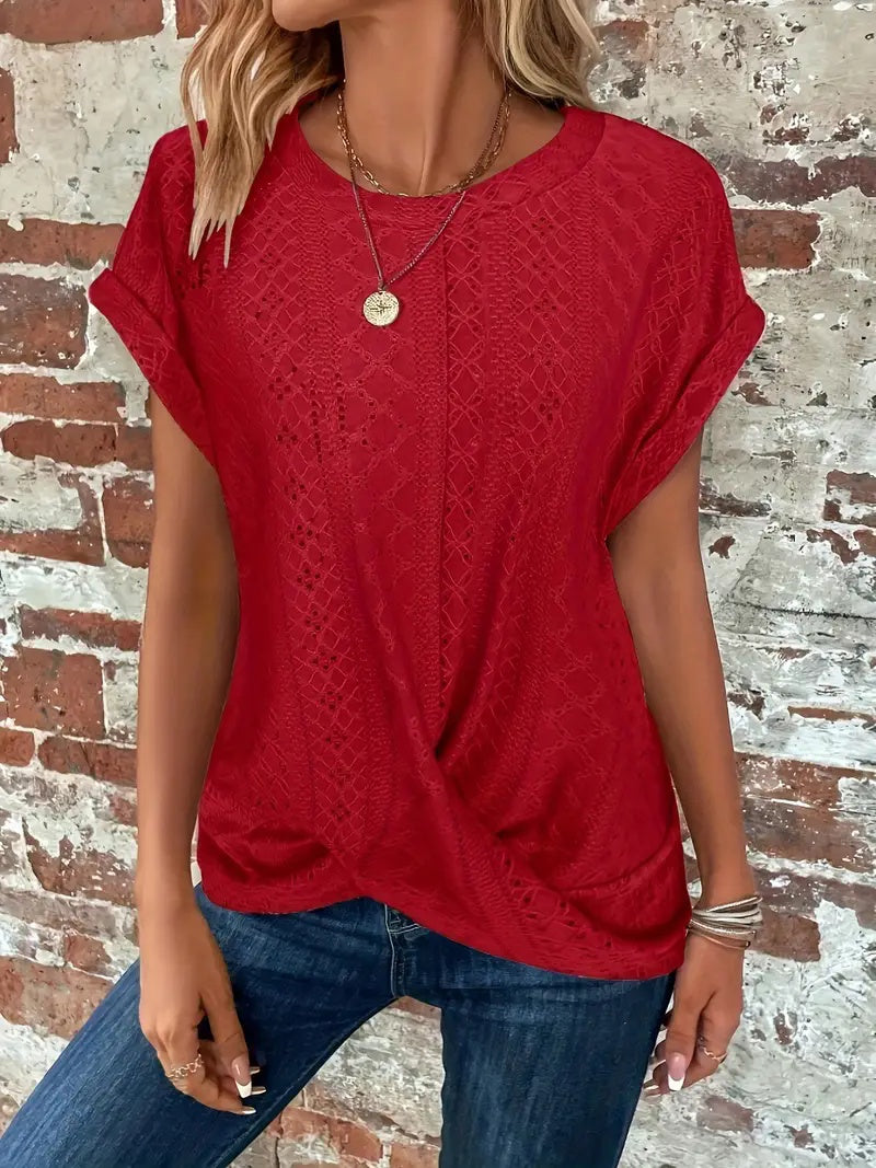 Sophisticated/Casual Round Neck Short Sleeved Top