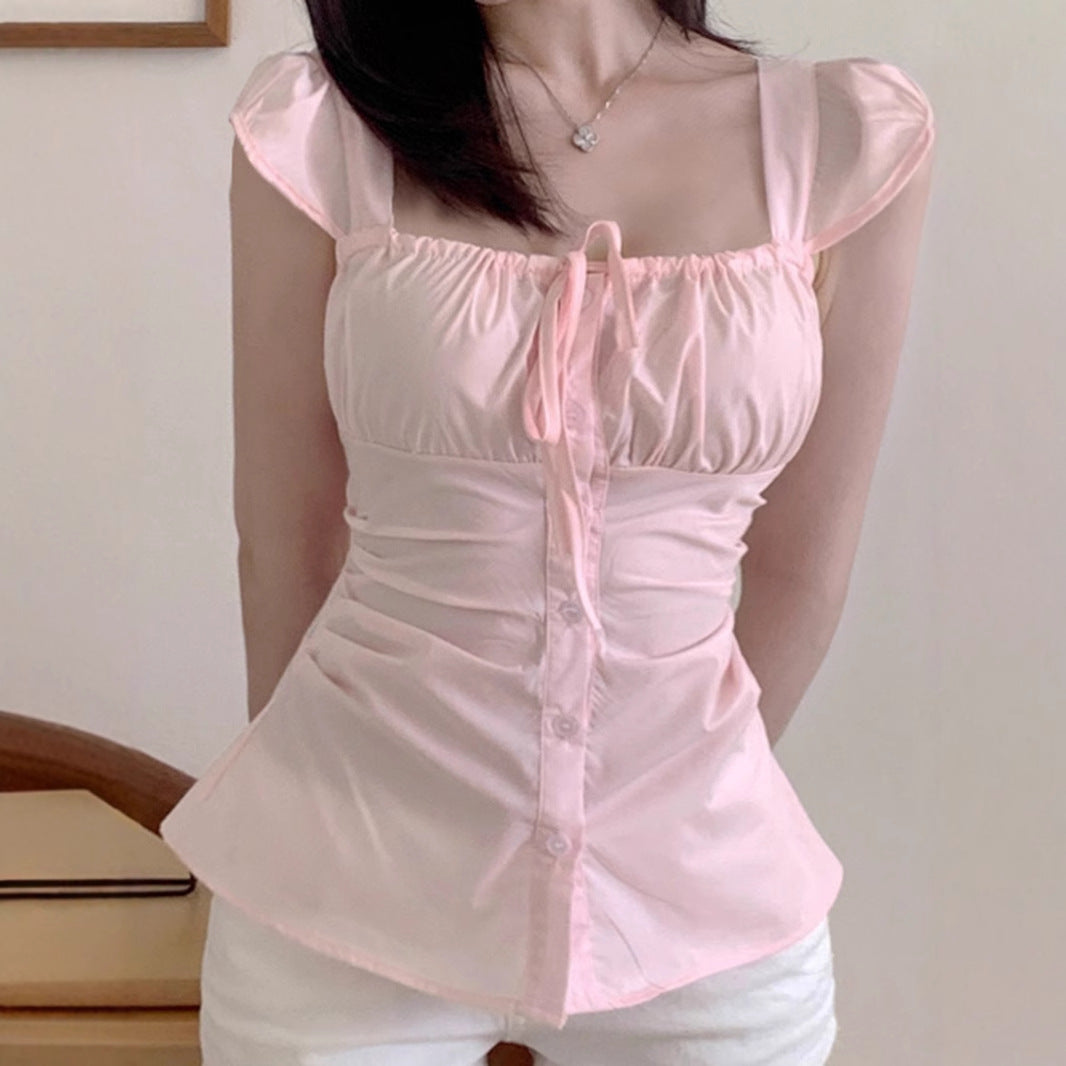 Sweetheart Square Collar Slimming Top