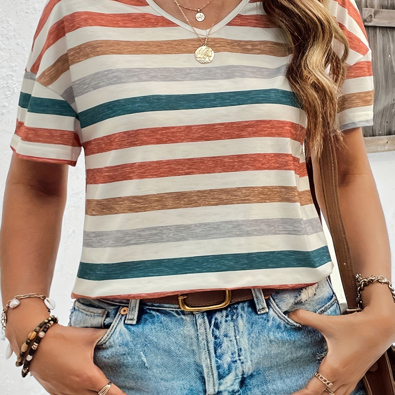 Casual Top Fashion Trend  Short Sleeve V-Neck Top