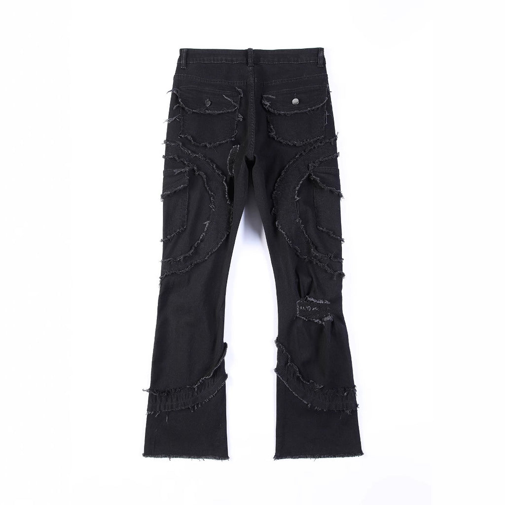 Patchwork Fringe Slightly Flared Stretch Jeans