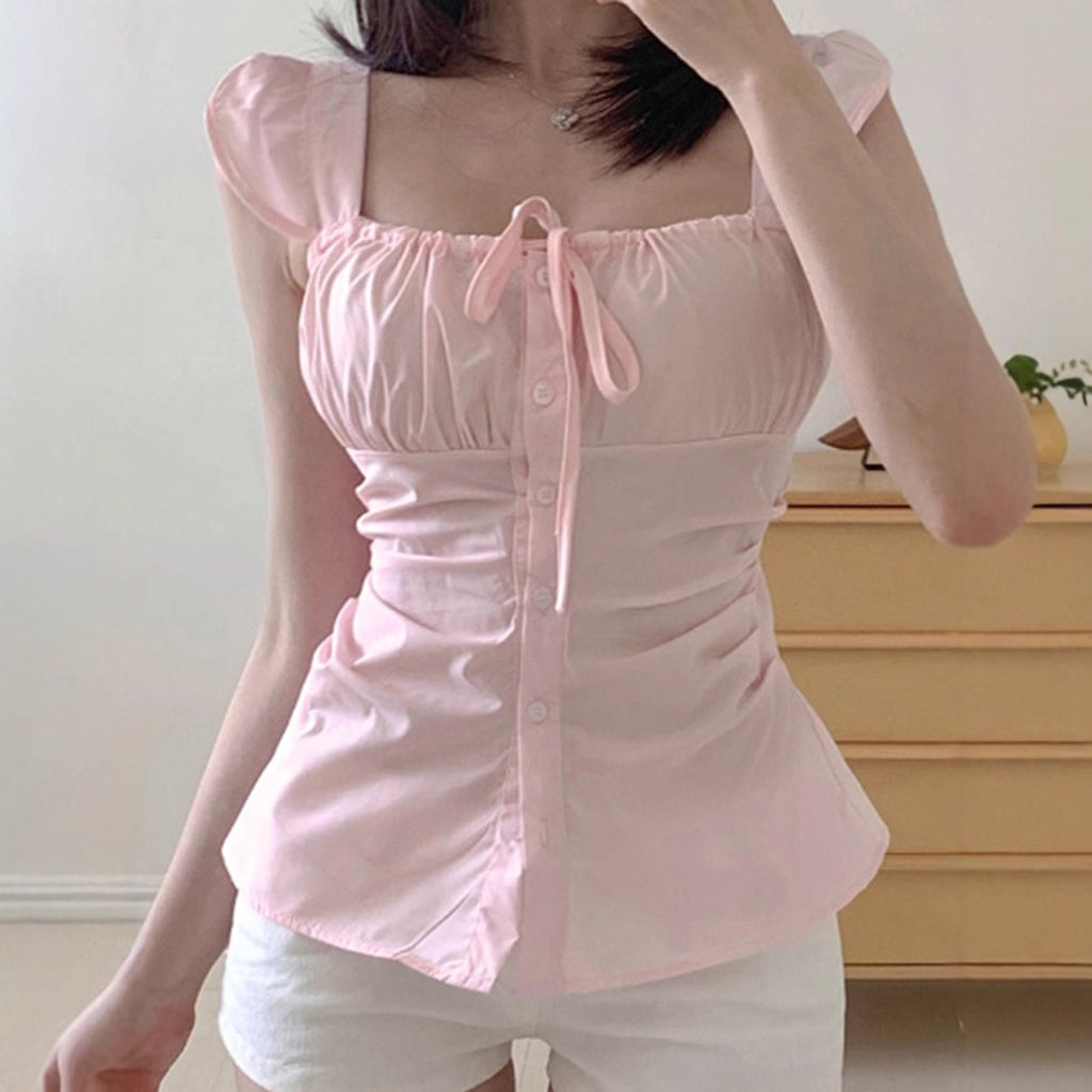 Sweetheart Square Collar Slimming Top