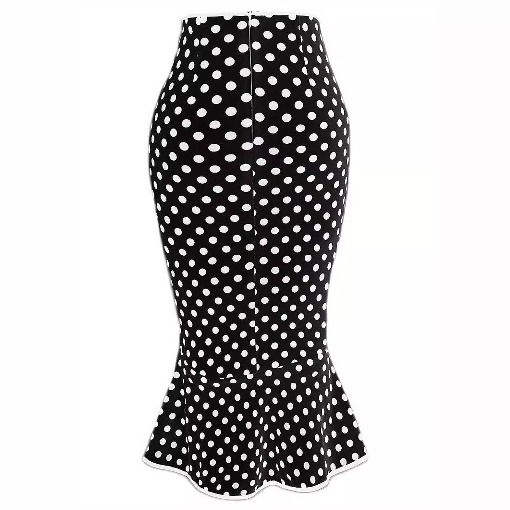 Button Lace-up Polka Dots Half Body Slim-fit Fishtail Skirt