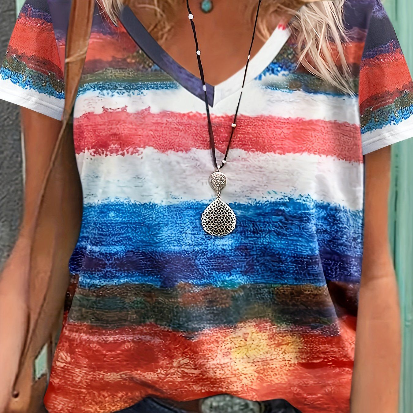 Casual Top Fashion Trend  Short Sleeve V-Neck Top