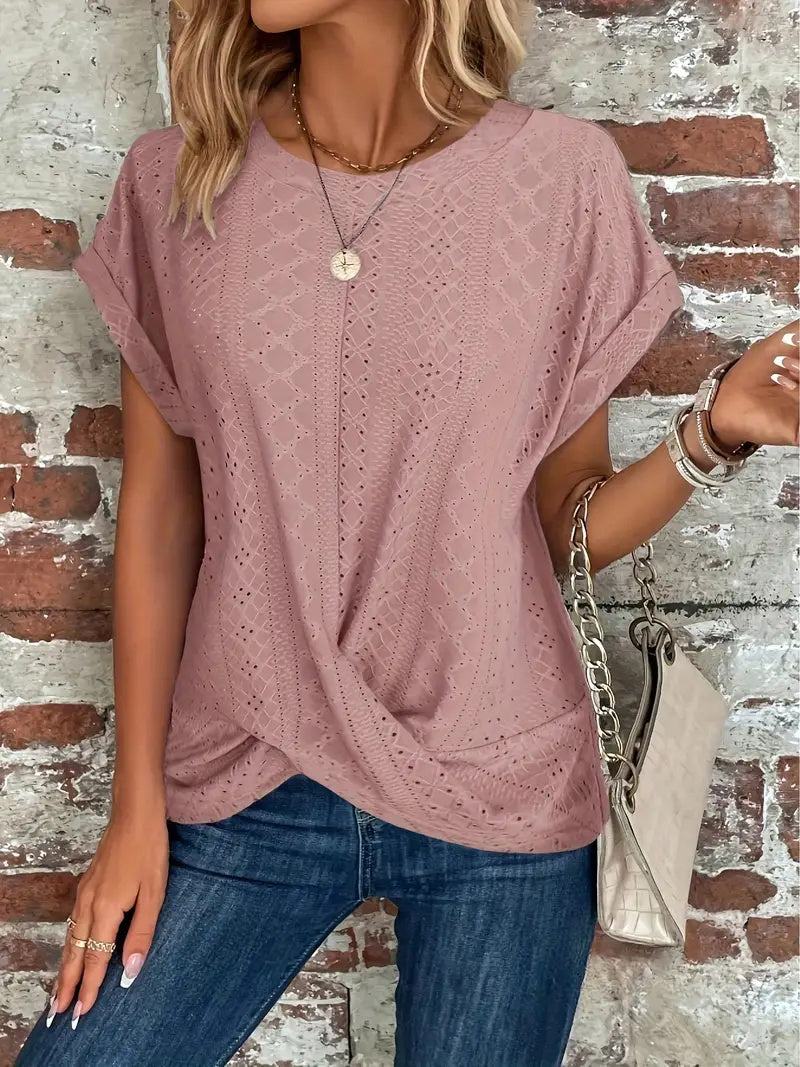 Sophisticated/Casual Round Neck Short Sleeved Top