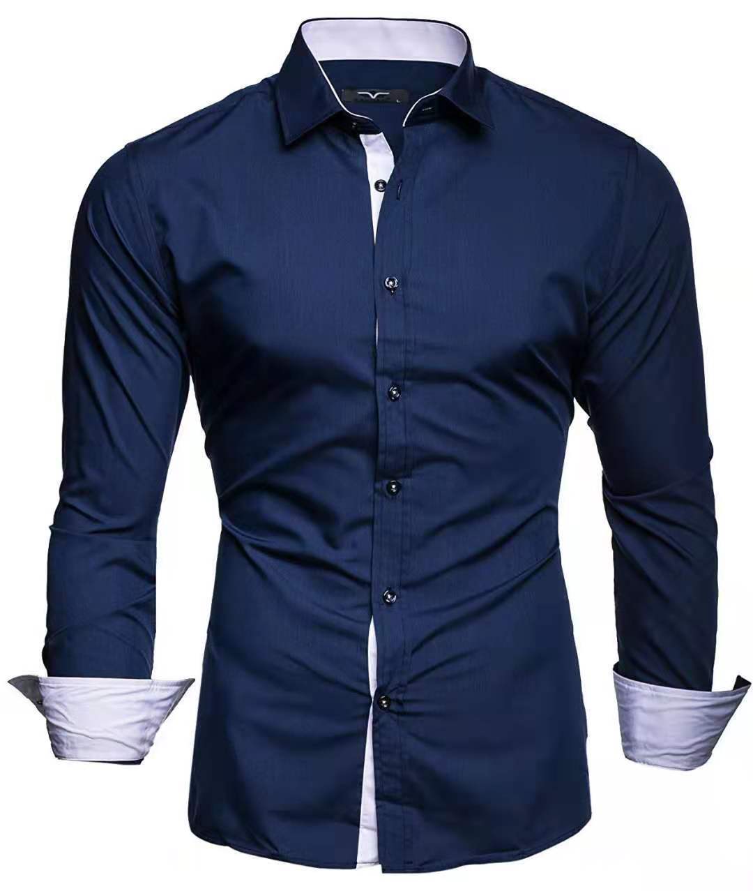 Casual Contrast Colored Long Sleeved Casual Shirt