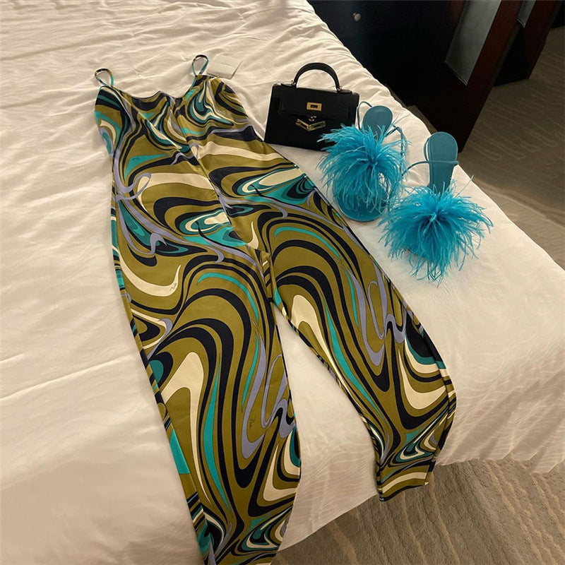 Printed Halter Strap High Waist Bodysuit