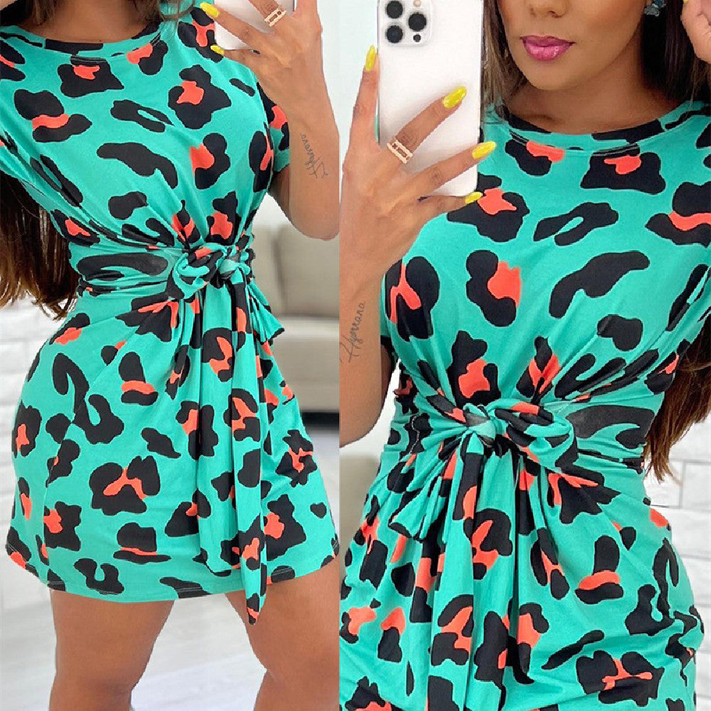 Casual Colorful Printed Tie Dress