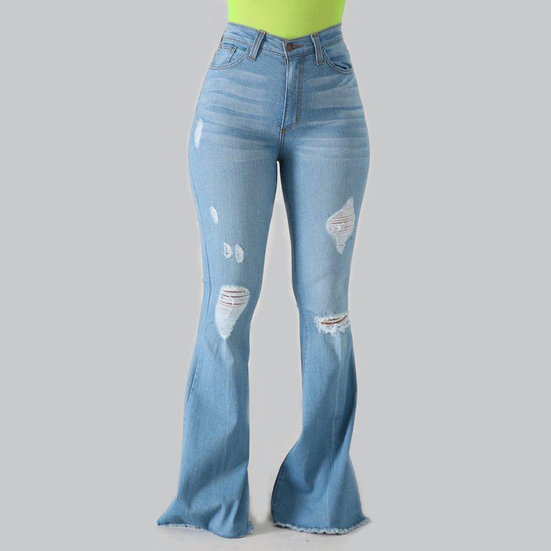 Slim-fit Buttocks Ripped Bell Bottom Jeans