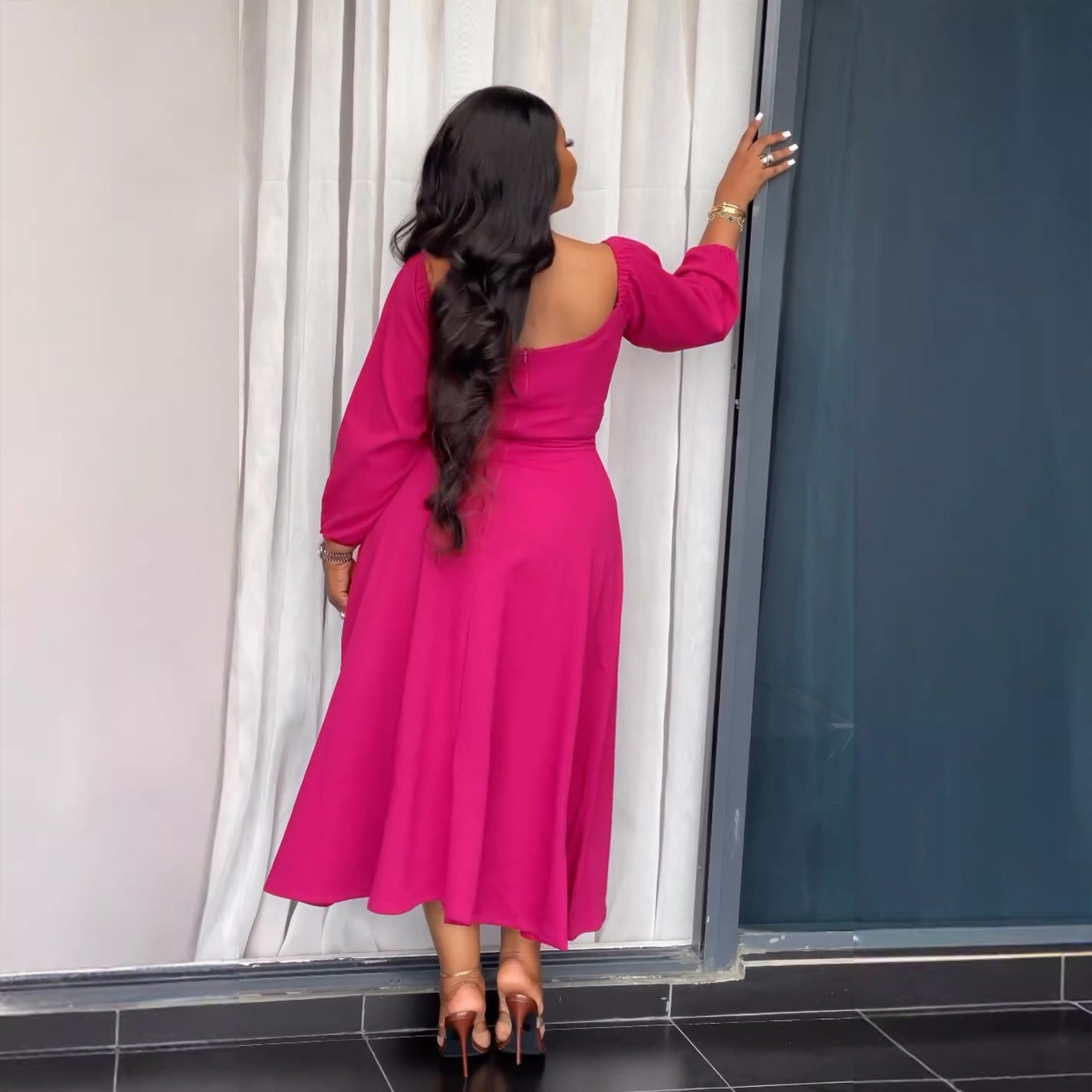 Waist-tight A- Line Hem Dress