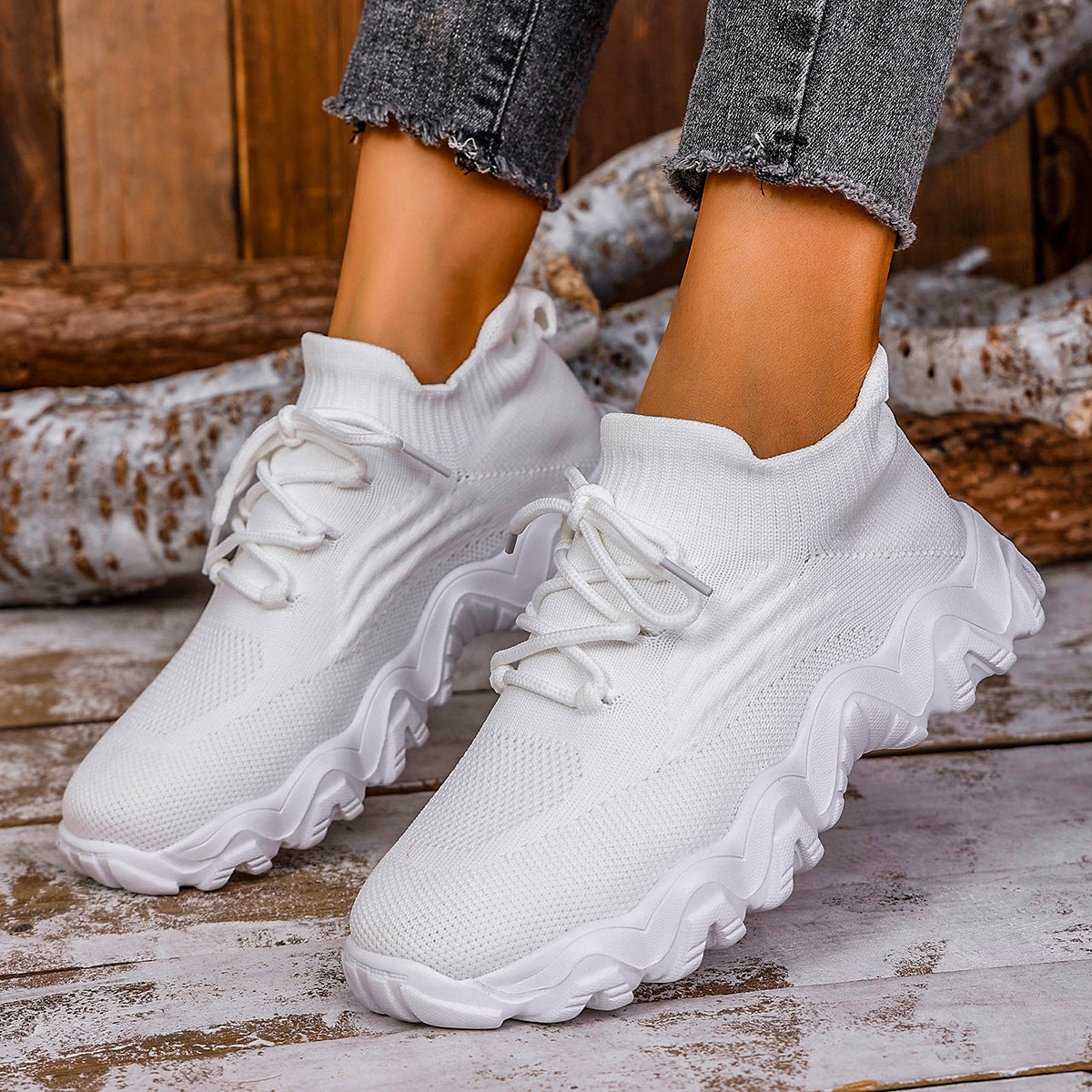 Lace-up Sneakers Lightweight Breathable Mesh Casual Slip-ons