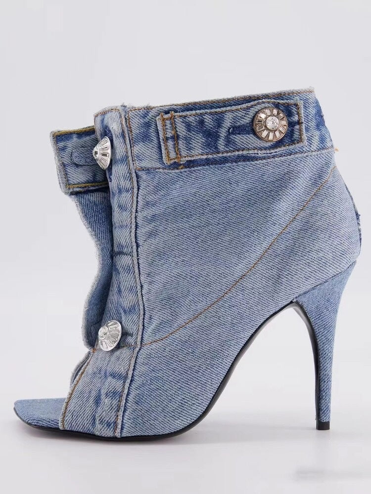 Rivets Denim Short Ankle Heels