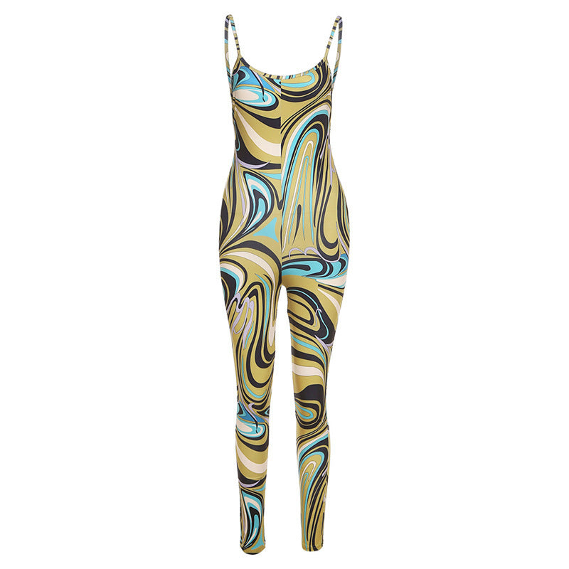 Printed Halter Strap High Waist Bodysuit