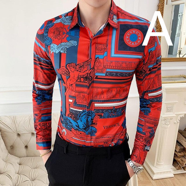 Print Shirt Masculine Baroque Slim Button-Down Shirt