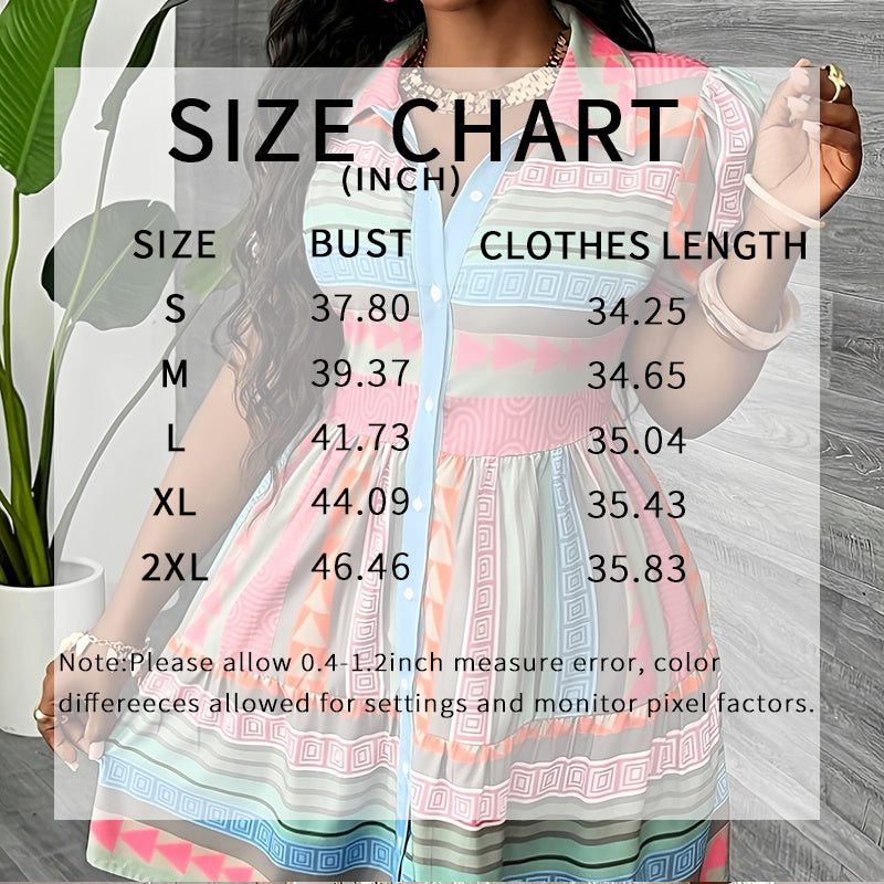 Printed Collar Button Down Puff Short Sleeve Mini Shirt Dress