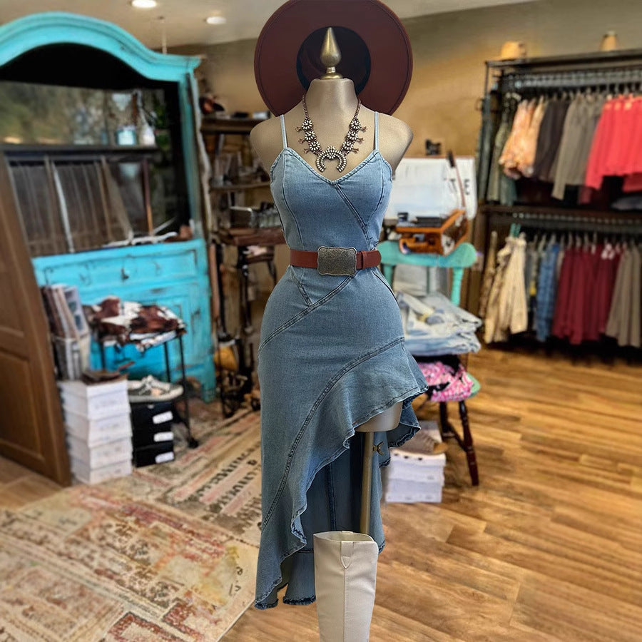 Ruffled Bottom Denim Dress