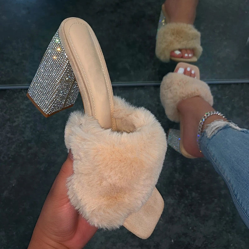 Rhinestone Fluffy High Heels