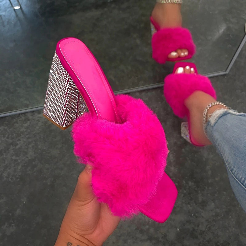 Rhinestone Fluffy High Heels