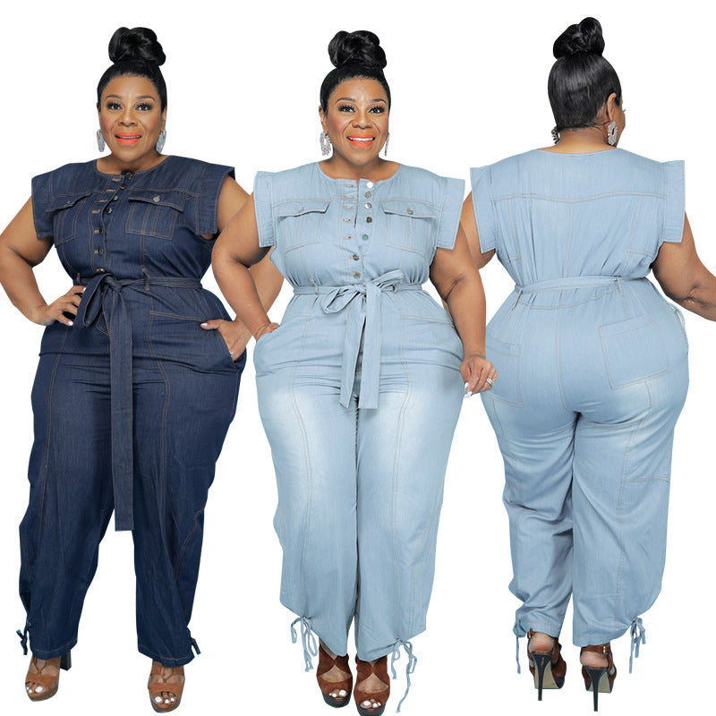 Stylish Washed Denim Casual Jumpsuit