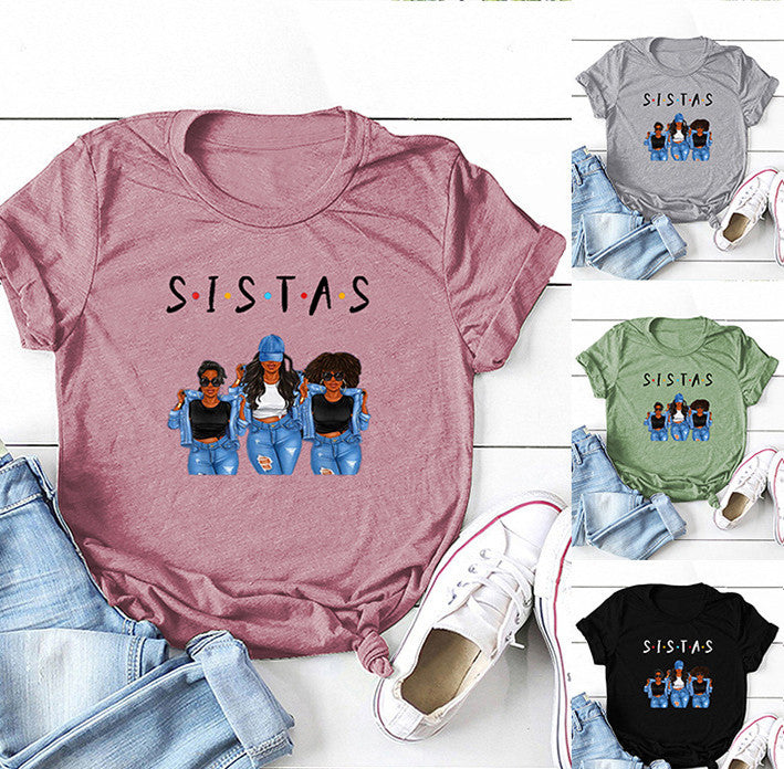 Sistas Three Denim Girly Print Fashion Short Sleeves