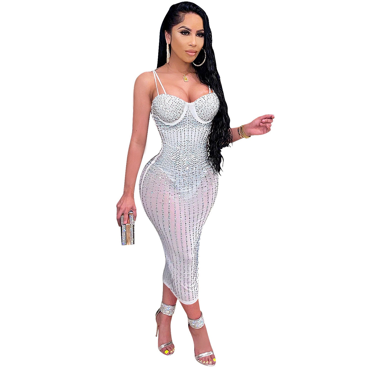 Mesh Perspective Hot and Diamond Sling Dress