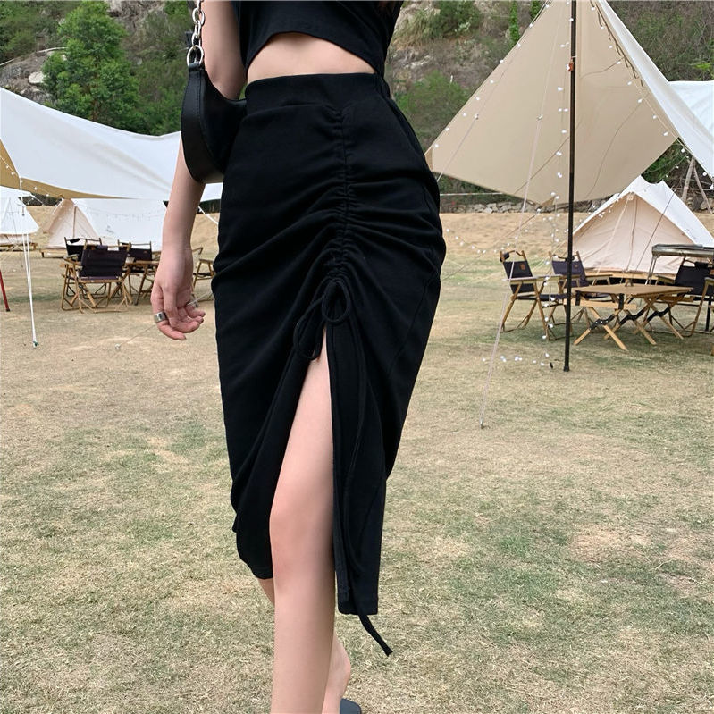 High Waist Irregular skirt w/Slit