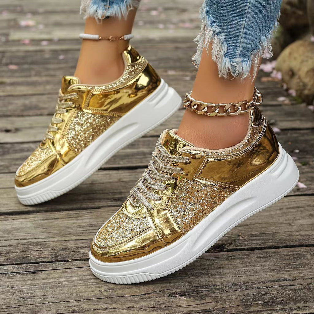 Casual Fashion Lace-up With Sequin Design