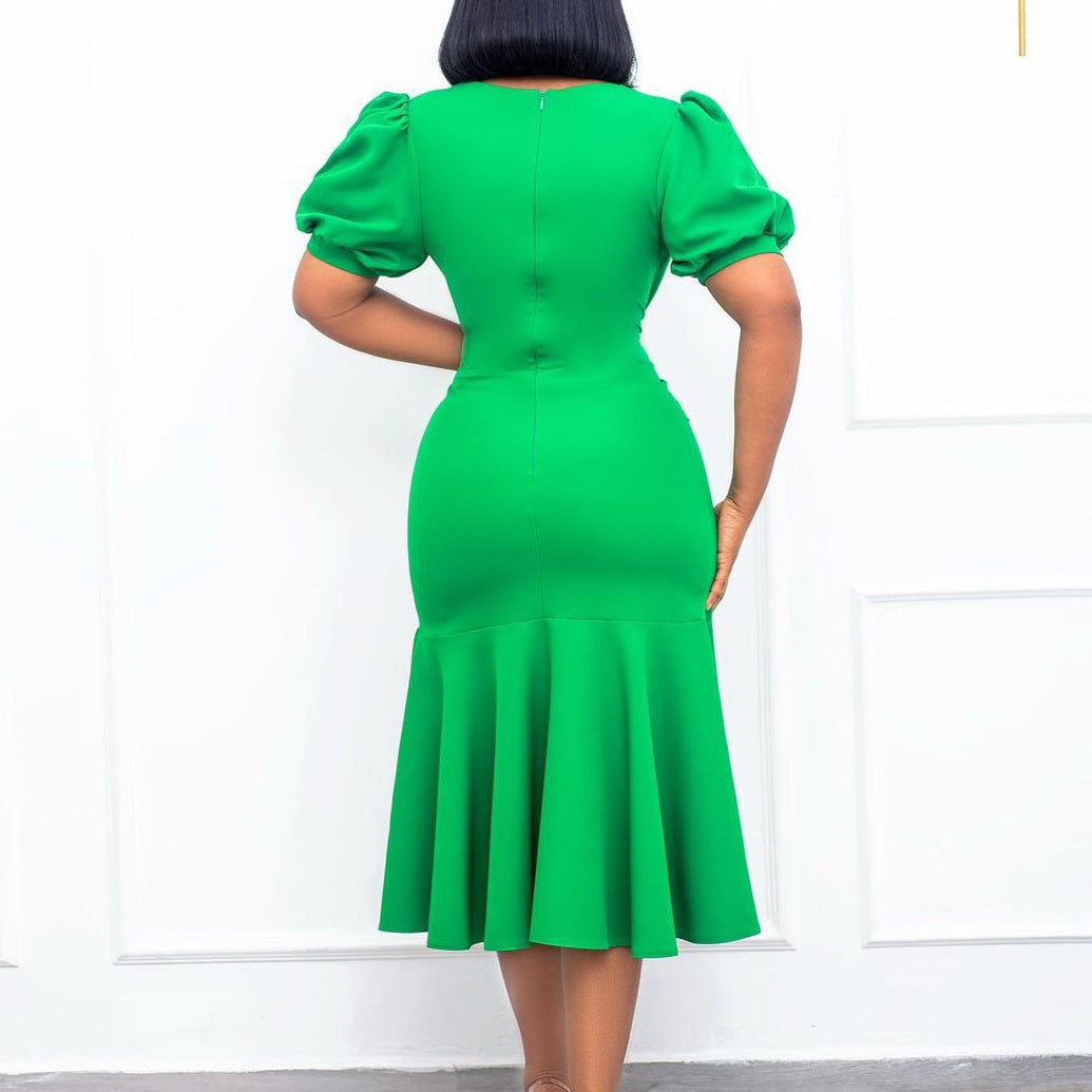 Solid Color Loosely Pleated Dress