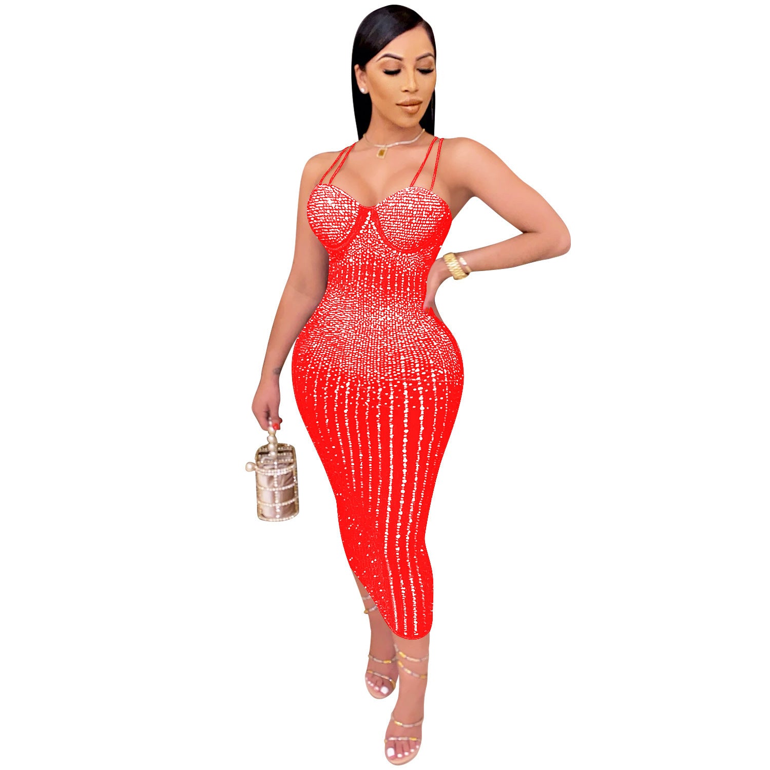 Mesh Perspective Hot and Diamond Sling Dress