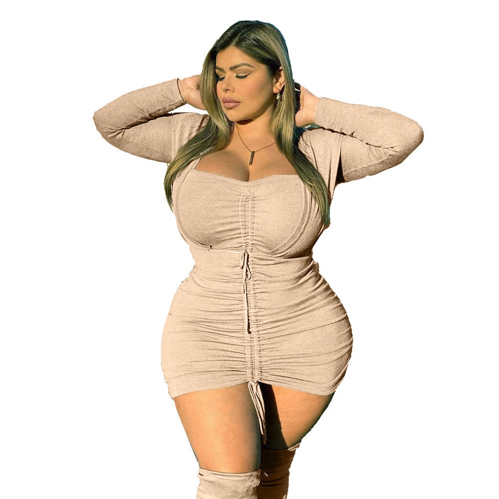 V-neck Short Solid Color Plus Size Tight Dress