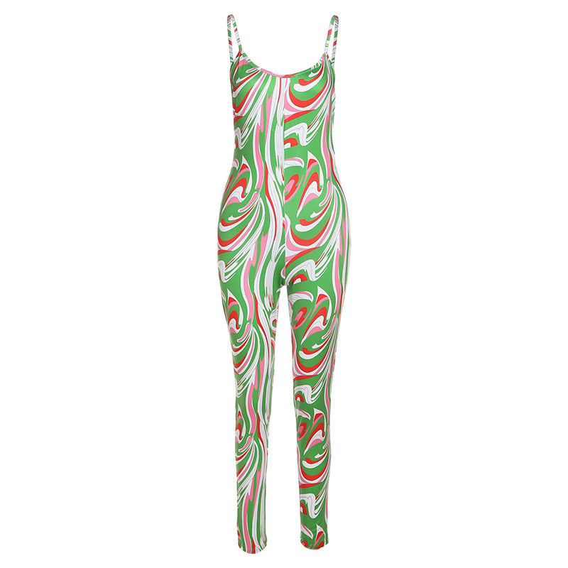 Printed Halter Strap High Waist Bodysuit